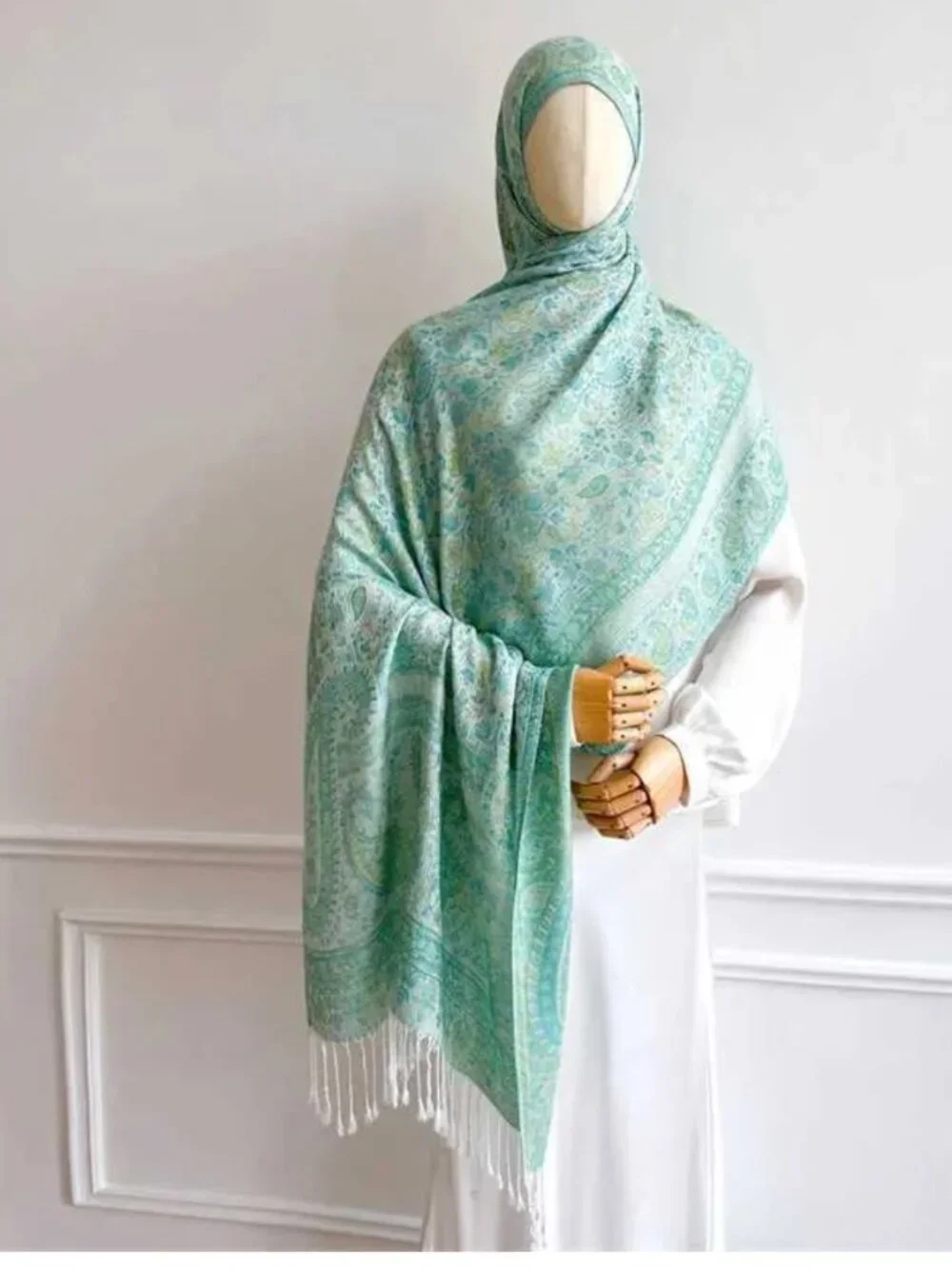 Light Green Paisley pashmina Scarf / Shawl